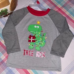 Holiday Dinosaur Tree Rex Raglan Tee Shirt size 2T Unisex NWT